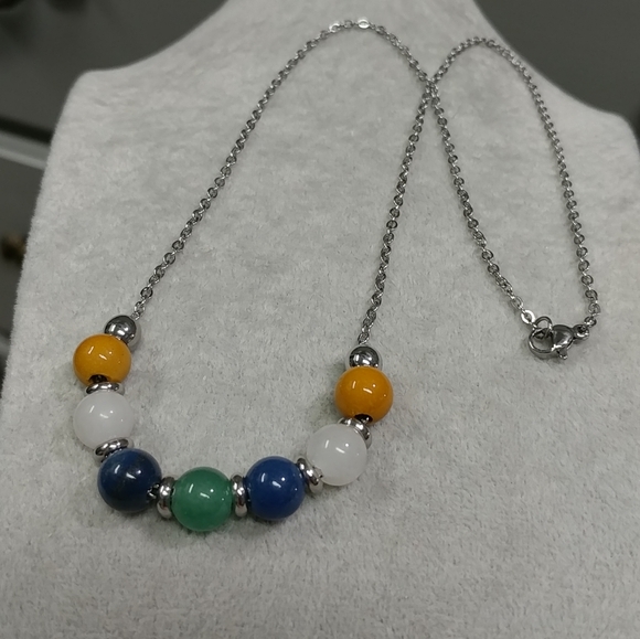 Mookaite Jade Aventurine Beaded Necklace Natural Gemstone Stainless-Steel 19.5" - Picture 9 of 11